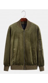 Men Velvets Pure Solid Zipper Pockets Design Baseball Collar Jackets