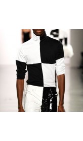Contrast color patchwork long sleeve t-shirt for men HF1301-02-02