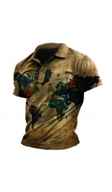Printed casual collar lapel shirt T-shirt HF2301-04-03
