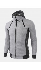 Mens Contrast Faux Twinset Zip Front Casual Hooded Jacket