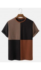 Men's Simple Contrast Color Casual Round Neck Short Sleeve T-Shirt