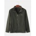 Mens Pure Color Fleece Pocket Lined Stand Collar Thick Warm Track Jacket