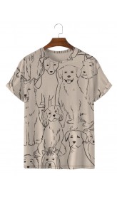 Men's Dog Print Crew Neck Casual Short Sleeve T-Shirt