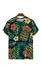 Men's Hawaiian Hibiscus Tiki Mask Short Sleeve T-Shirt