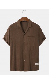 Mens Textured Applique Solid Color Daily Short Sleeve Shirts