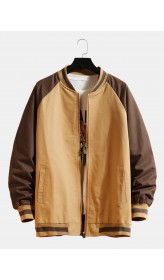 Mens Contrast Zip Front Baseball Collar Raglan Sleeve Cotton Jacket