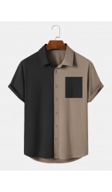 Mens Two Tone Patchwork Button Up Short Sleeve Shirts