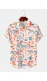 Mens Utensil Print Retro Curved Hem Soft Comfy Shirts
