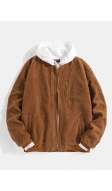 Mens Solid Color Zipper Baseball Collar Casual Teddy Jacket With Pocket