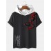 Mens Plum Bossom Character Print Contrast Short Sleeve Hooded T  Shirts