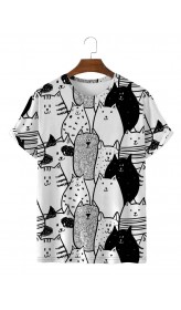 Men's Cat Print Casual Round Neck Short Sleeve T-Shirt