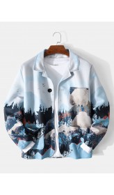 Mens Design Landscape Print Single  Breasted Casual Jacket