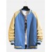 Mens Contrast Zip Front Baseball Collar Raglan Sleeve Cotton Jacket