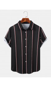 Mens Vertical Stripe Button Up Preppy Short Sleeve Shirts