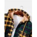 Men Patchwork Pockets Contrast Color Button Plush Lined Hooded Jackets
