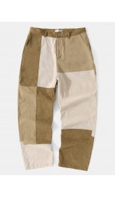 Men Patchwork Corduroy Color Block Side Pocket Casual Pants