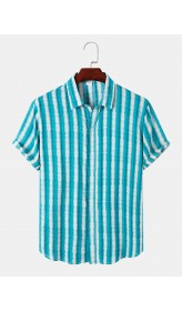Mens Tie Dye Striped Print Button Up Short Sleeve Shirts