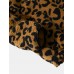 Men Leopard Fleece Patch Pocket Stand Collar Drawstring Hem Jackets