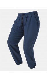 Men Solid Color Fitting Mid Rise Ankle Length Drawstring Jogging Pants